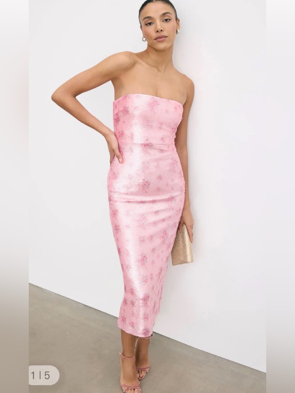 LoveShackFancy Stacia Sequin Dress
Strapless Pink Metallic Midi size 4 - Picture 6 of 14